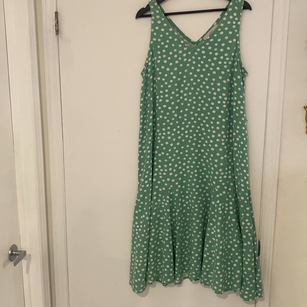 LOFT petites Green Polka Dot Sleeveless Maxi Dress Rayon/Linen Dress Size Large - Picture 17 of 17